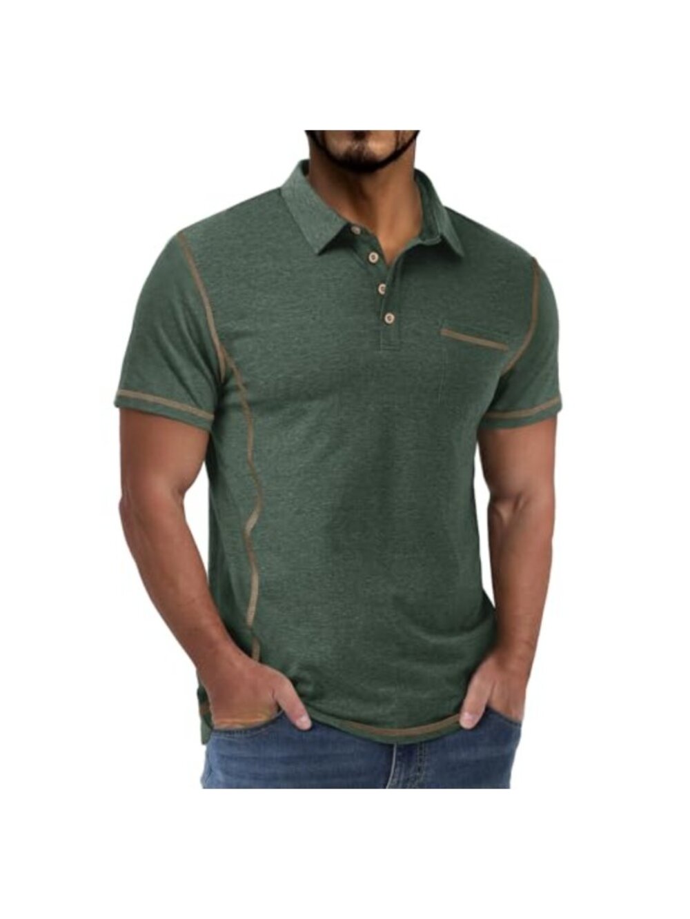 Men's Short Sleeve Polo Shirt Regular Fit Button Collar Golf Casual Top